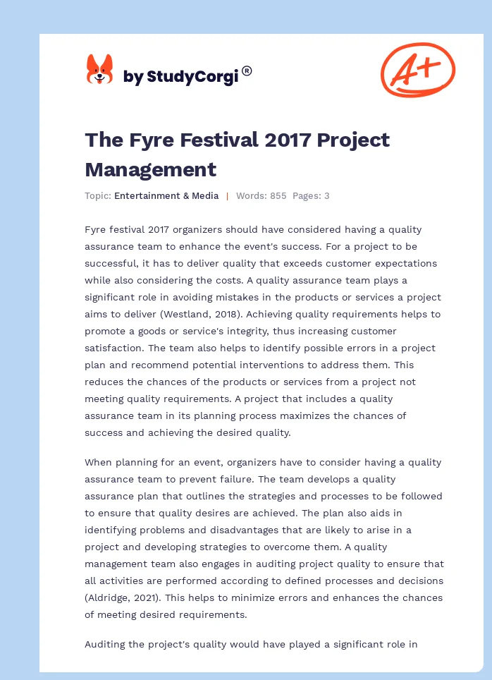 The Fyre Festival 2017 Project Management. Page 1
