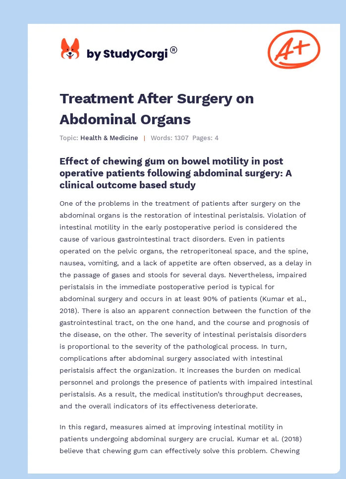 Treatment After Surgery on Abdominal Organs. Page 1