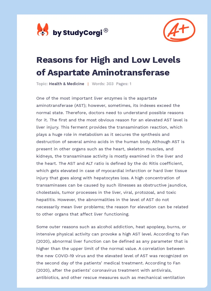 Reasons for High and Low Levels of Aspartate Aminotransferase. Page 1