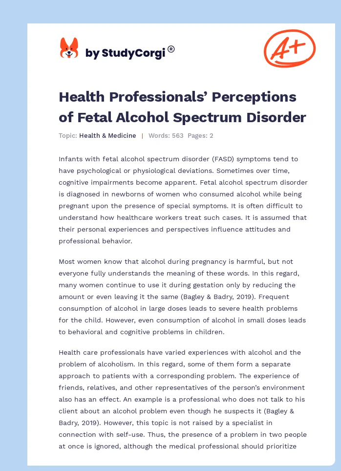 Health Professionals’ Perceptions of Fetal Alcohol Spectrum Disorder. Page 1