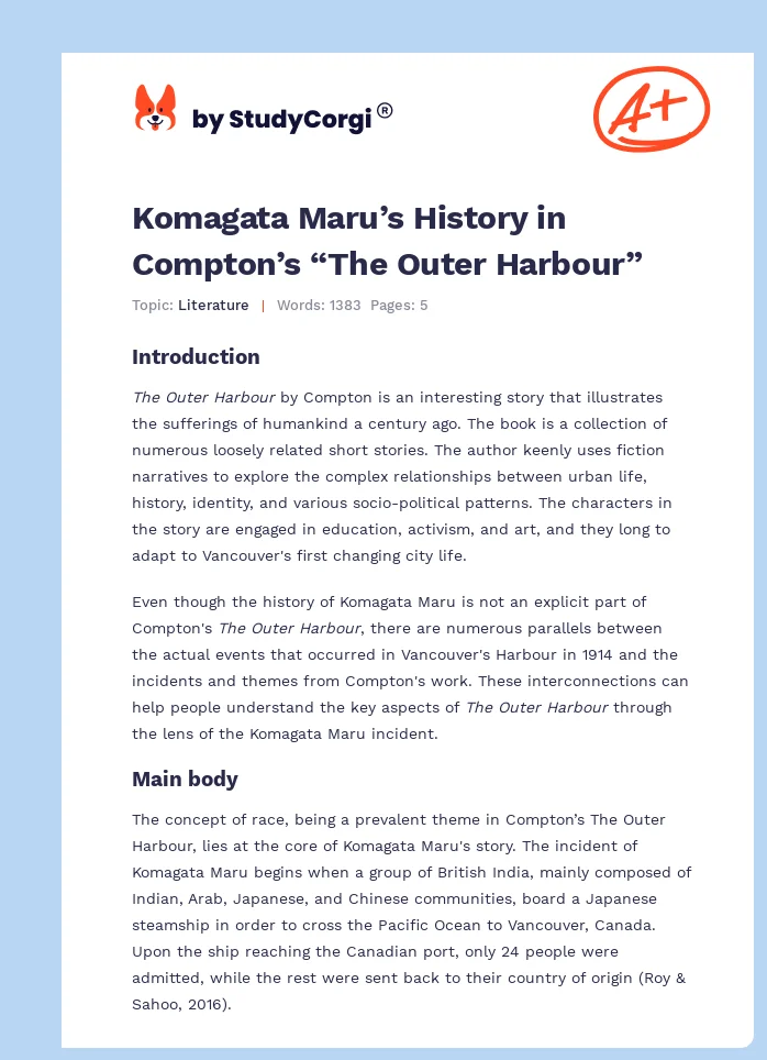 Komagata Maru’s History in Compton’s “The Outer Harbour”. Page 1