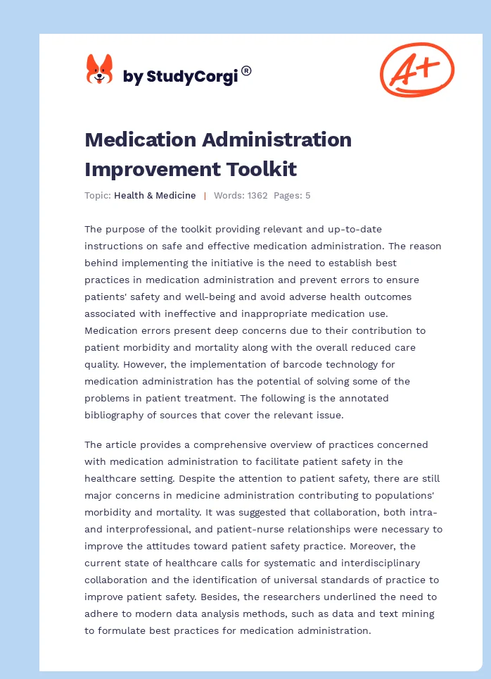 Medication Administration Improvement Toolkit. Page 1