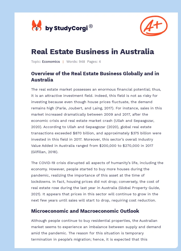 Real Estate Business in Australia. Page 1