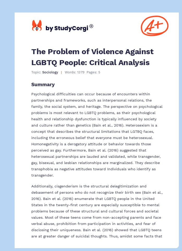 The Problem of Violence Against LGBTQ People: Critical Analysis. Page 1