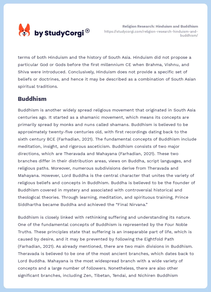 Religion Research: Hinduism and Buddhism. Page 2