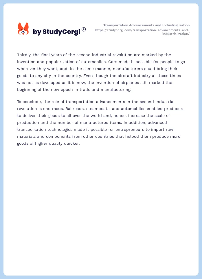Transportation Advancements and Industrialization. Page 2