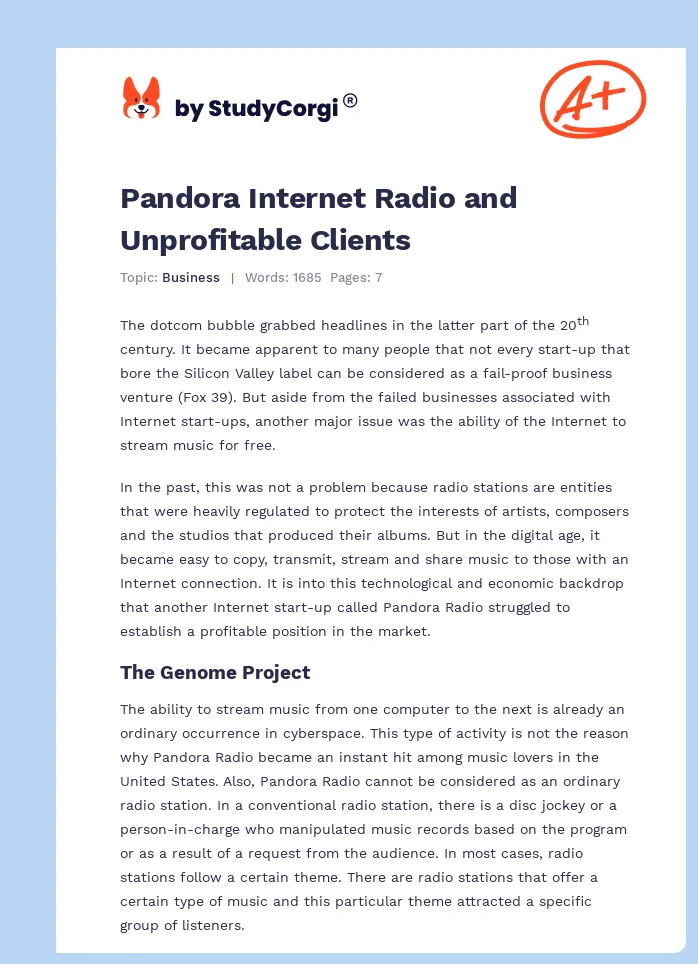 Pandora Internet Radio and Unprofitable Clients. Page 1