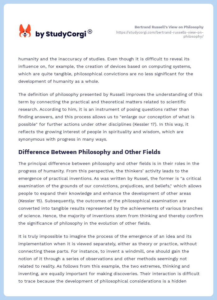 Bertrand Russell’s View on Philosophy. Page 2