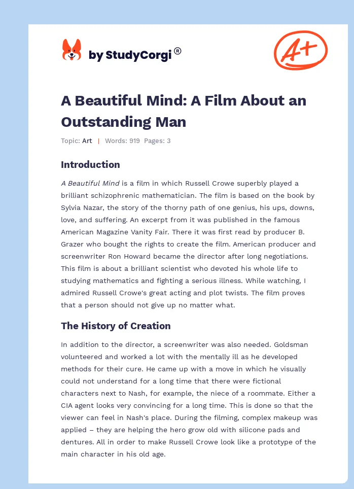 A Beautiful Mind: A Film About an Outstanding Man. Page 1