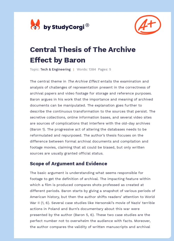 Central Thesis of The Archive Effect by Baron. Page 1