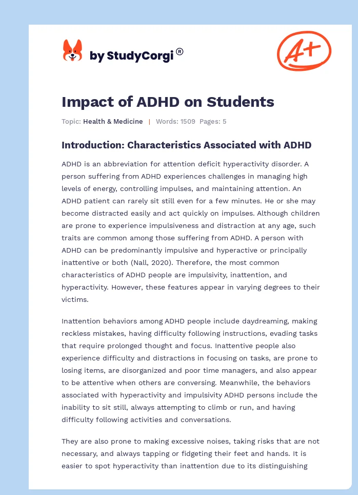 Impact of Attention Deficit Hyperactivity Disorder on Students. Page 1