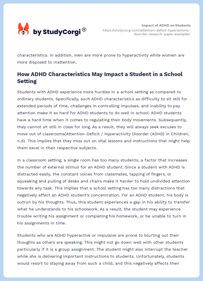 Impact of Attention Deficit Hyperactivity Disorder on Students. Page 2