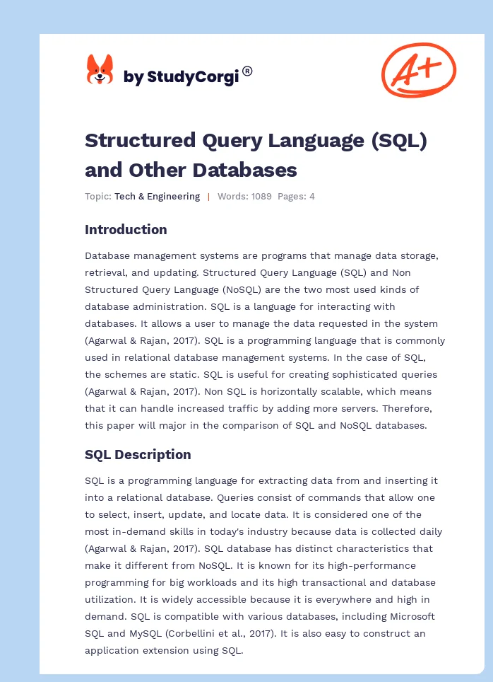 Structured Query Language (SQL) and Other Databases. Page 1