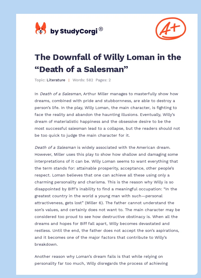 The Downfall of Willy Loman in the “Death of a Salesman”. Page 1