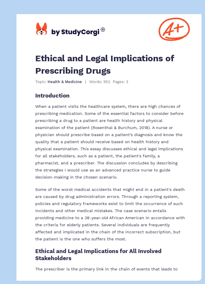 Ethical and Legal Implications of Prescribing Drugs. Page 1