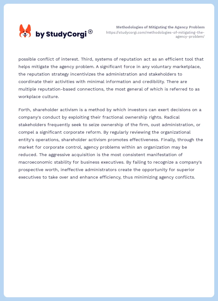Methodologies of Mitigating the Agency Problem. Page 2