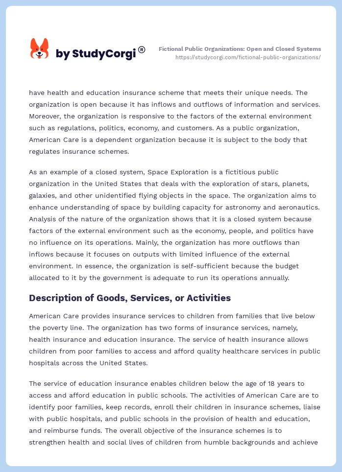 Fictional Public Organizations: Open and Closed Systems. Page 2