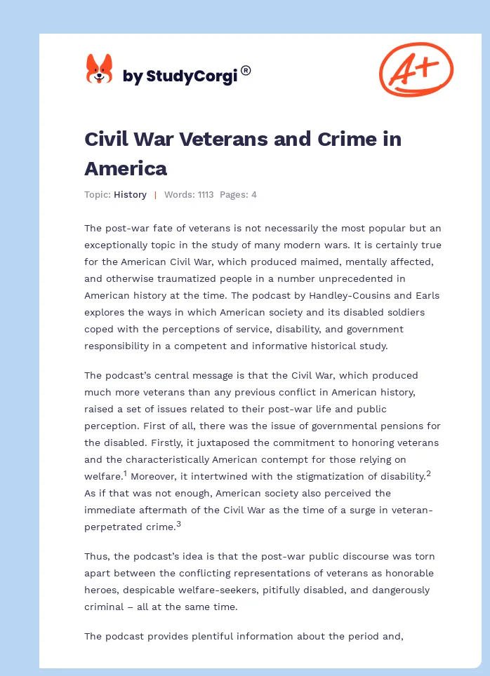 Civil War Veterans and Crime in America. Page 1