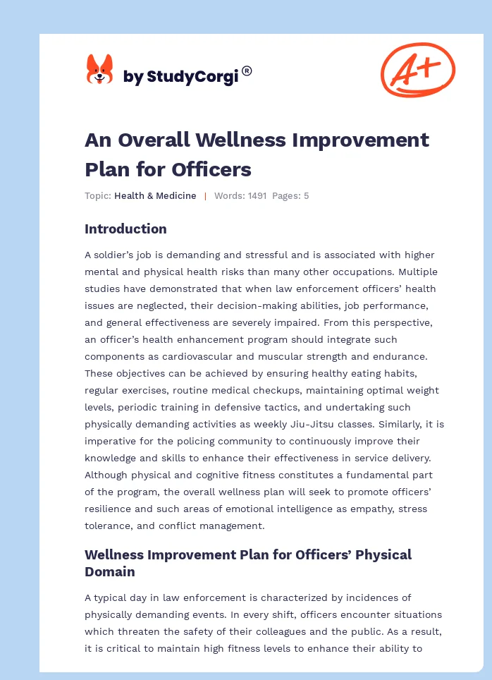 An Overall Wellness Improvement Plan for Officers. Page 1