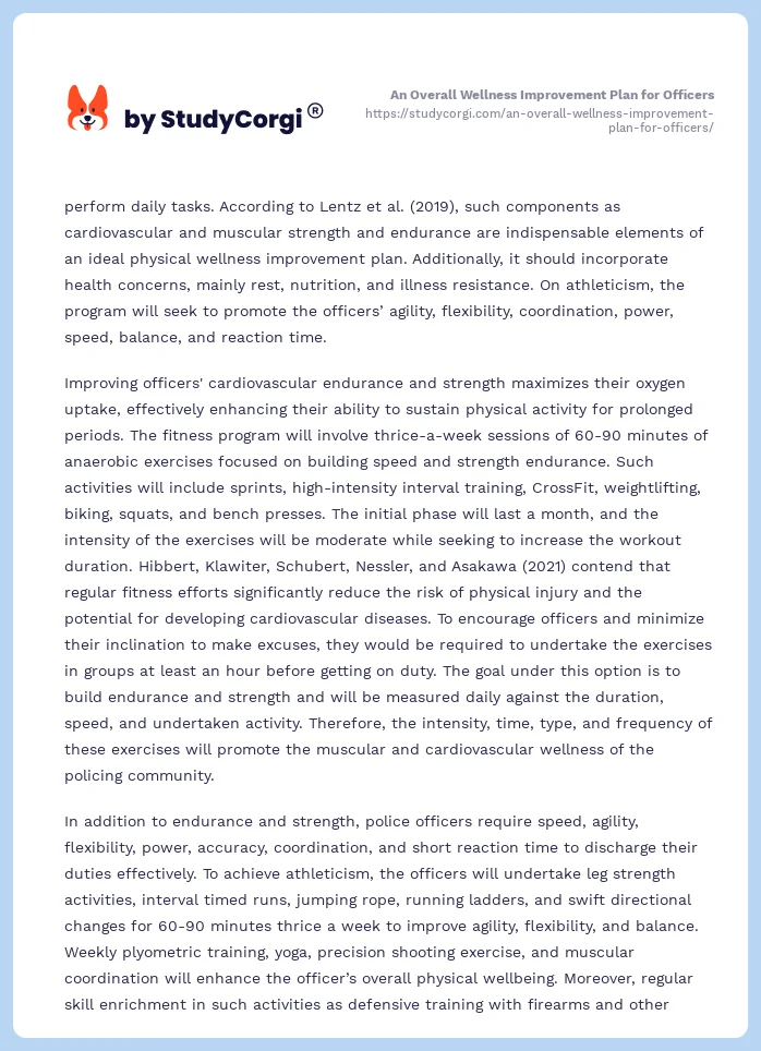 An Overall Wellness Improvement Plan for Officers. Page 2