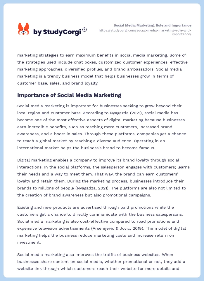 Social Media Marketing: Role and Importance. Page 2