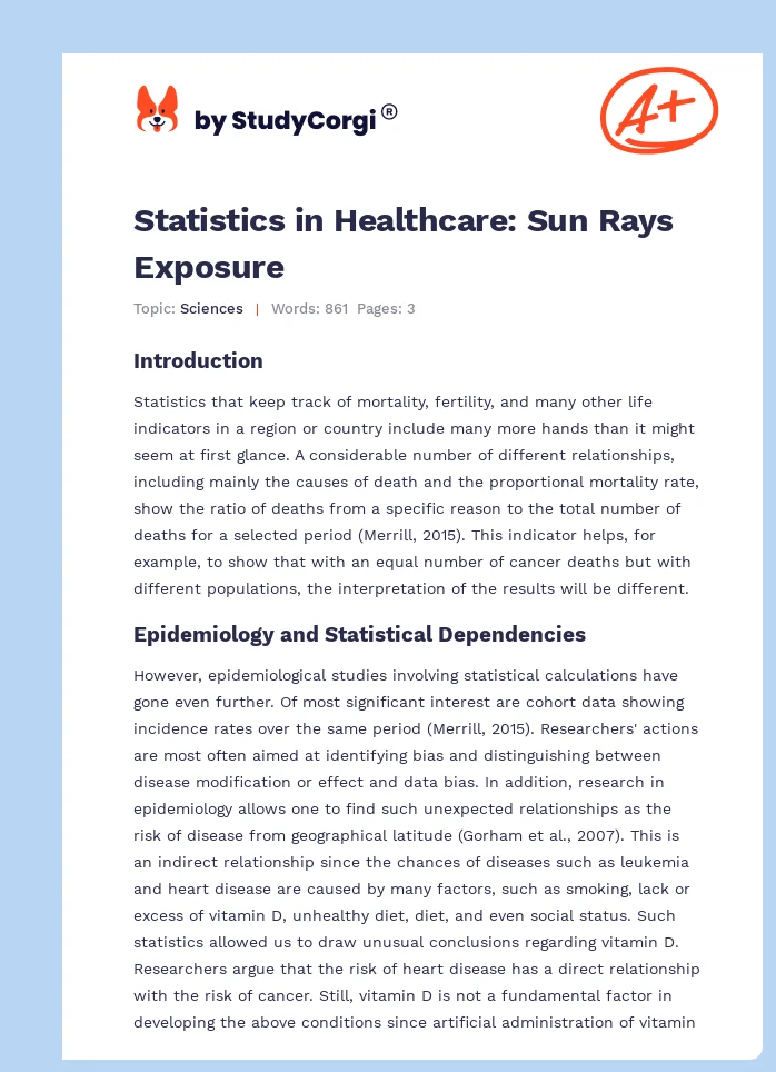 Statistics in Healthcare: Sun Rays Exposure. Page 1