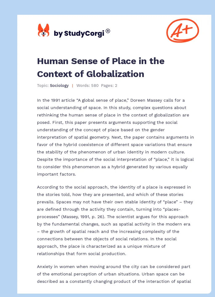 Human Sense of Place in the Context of Globalization. Page 1