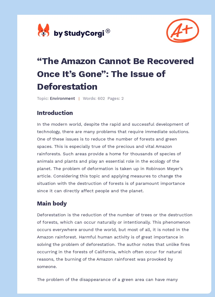 “The Amazon Cannot Be Recovered Once It’s Gone”: The Issue of Deforestation. Page 1