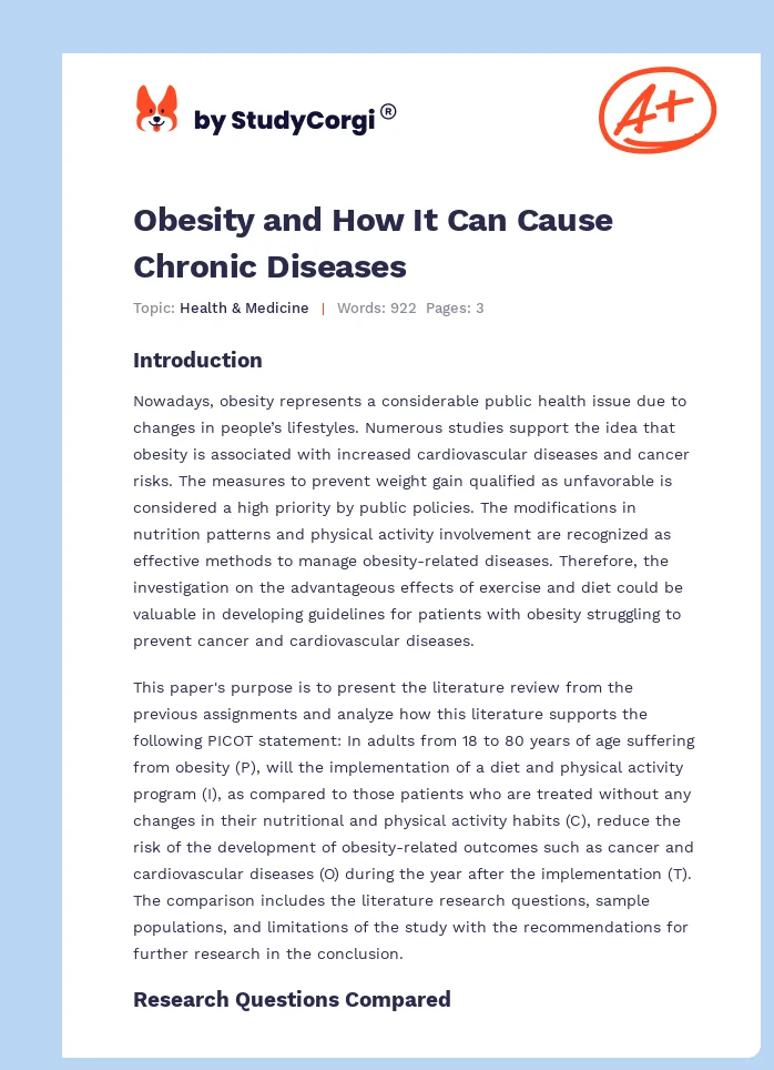 Obesity and How It Can Cause Chronic Diseases. Page 1