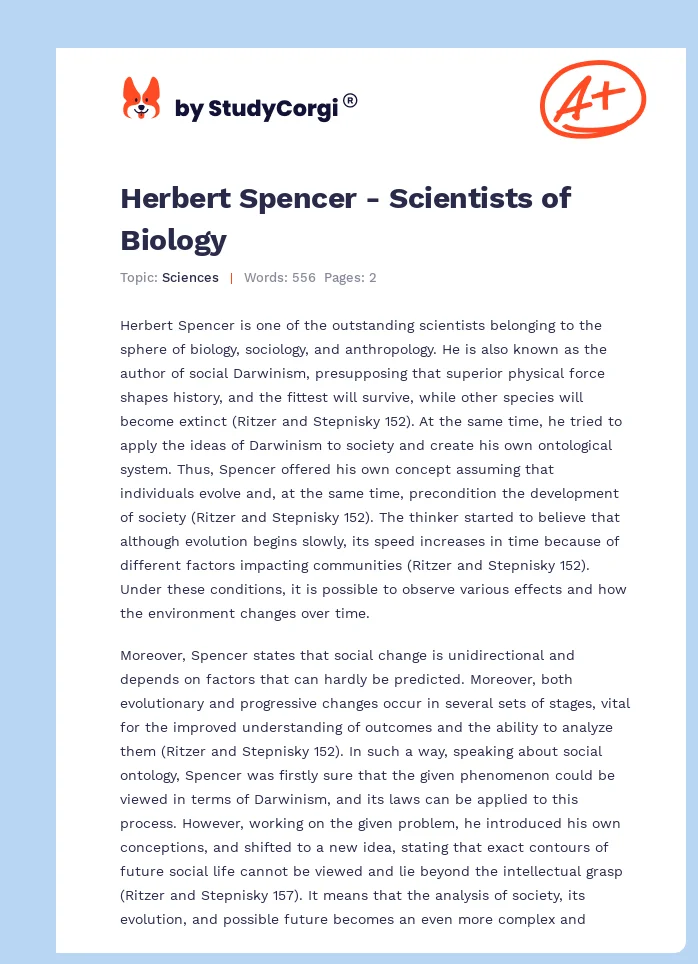 Herbert Spencer - Scientists of Biology. Page 1
