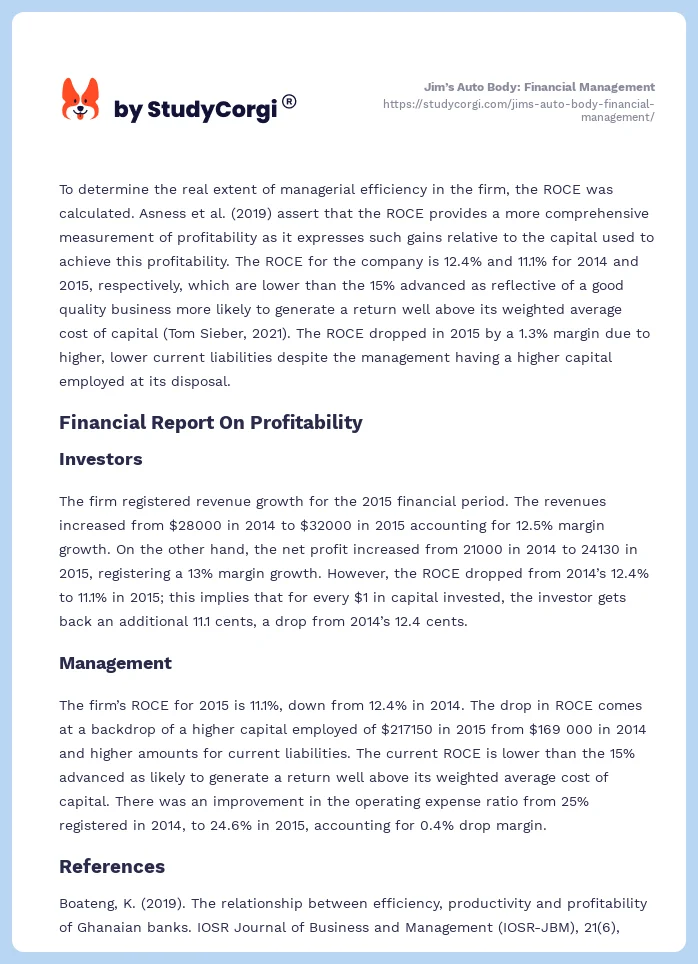 Jim’s Auto Body: Financial Management. Page 2