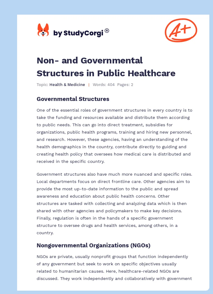 Non- and Governmental Structures in Public Healthcare. Page 1