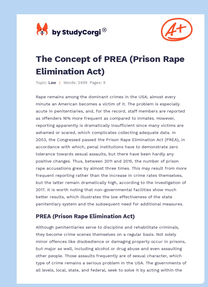 The Concept of PREA (Prison Rape Elimination Act). Page 1