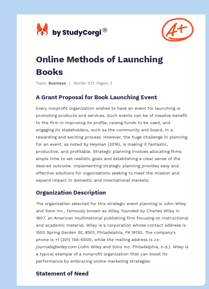 Online Methods of Launching Books. Page 1