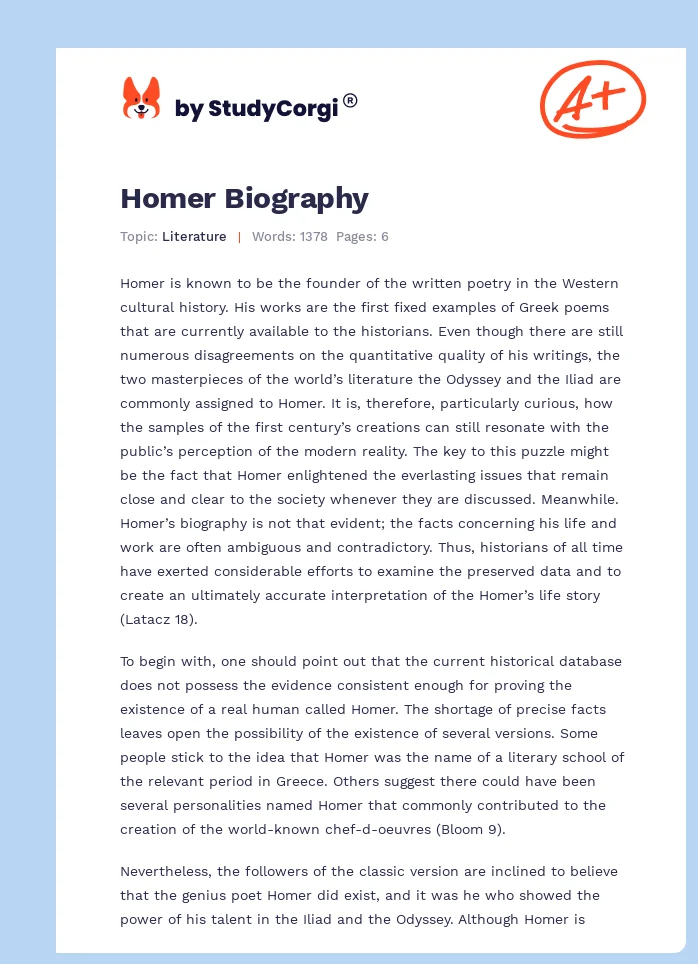 Homer Biography. Page 1