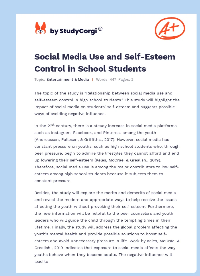 Social Media Use and Self-Esteem Control in School Students. Page 1