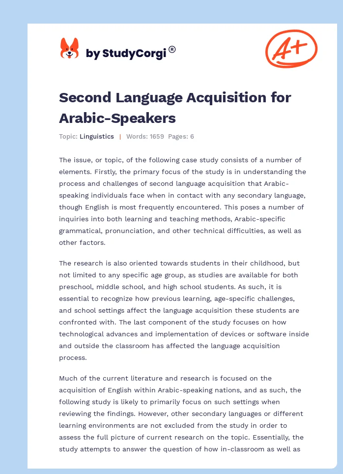 Second Language Acquisition for Arabic-Speakers. Page 1