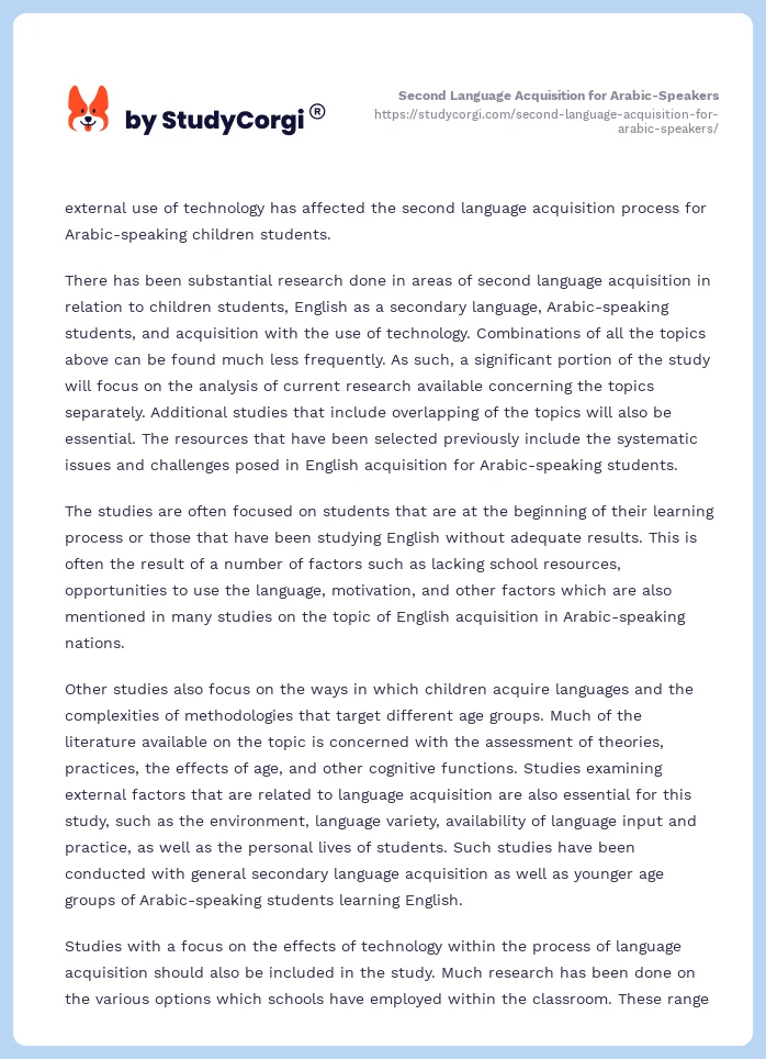 Second Language Acquisition for Arabic-Speakers. Page 2