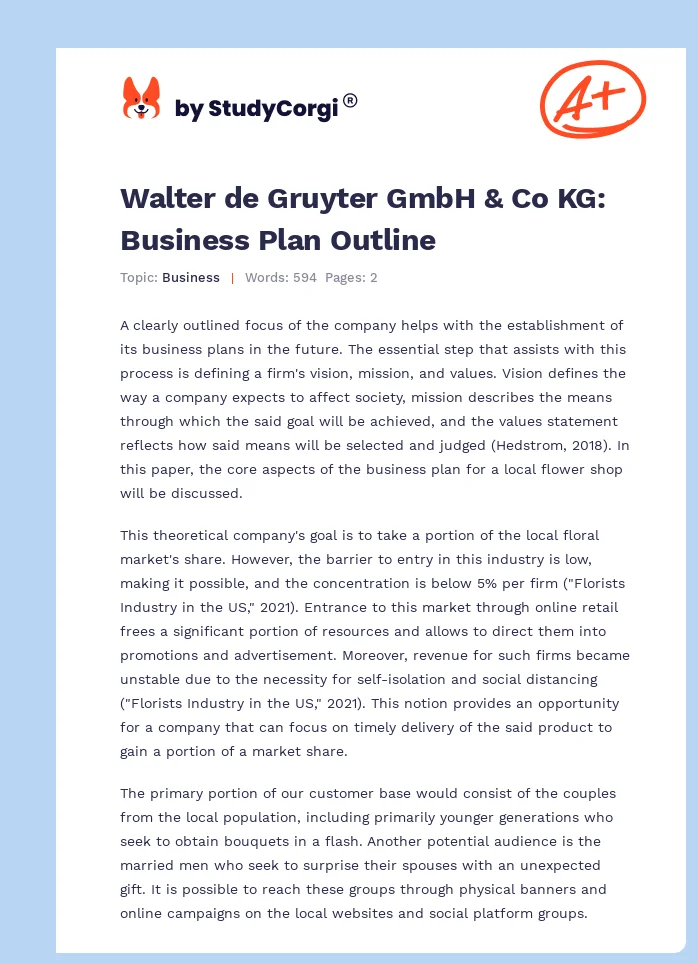 Walter de Gruyter GmbH & Co KG: Business Plan Outline. Page 1