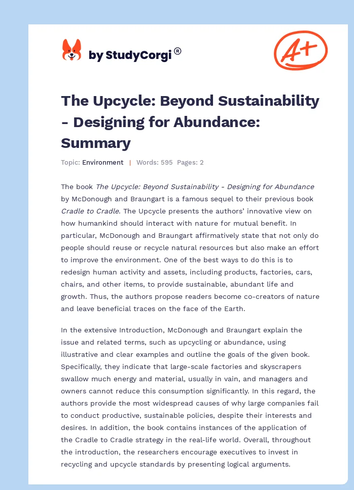 The Upcycle: Beyond Sustainability - Designing for Abundance: Summary. Page 1