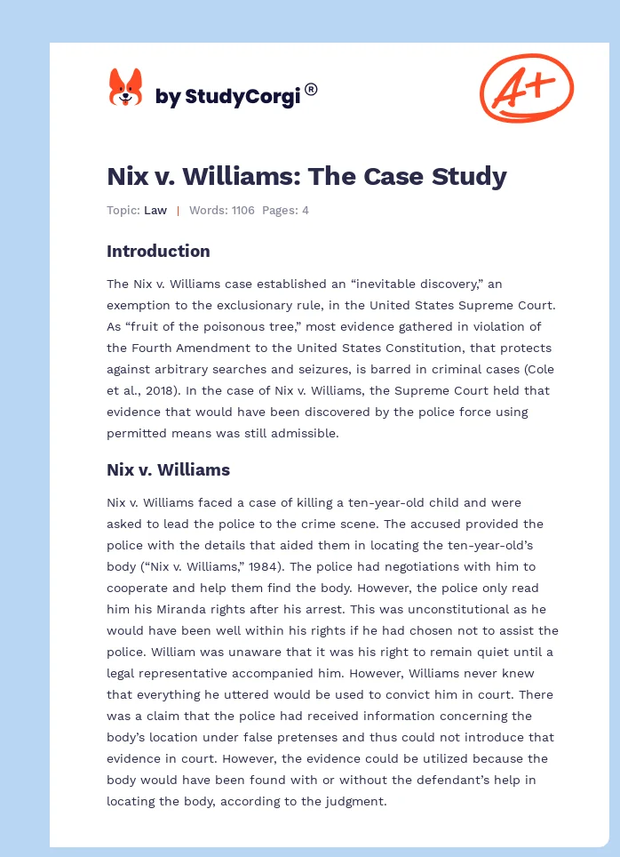 Nix v. Williams: The Case Study. Page 1