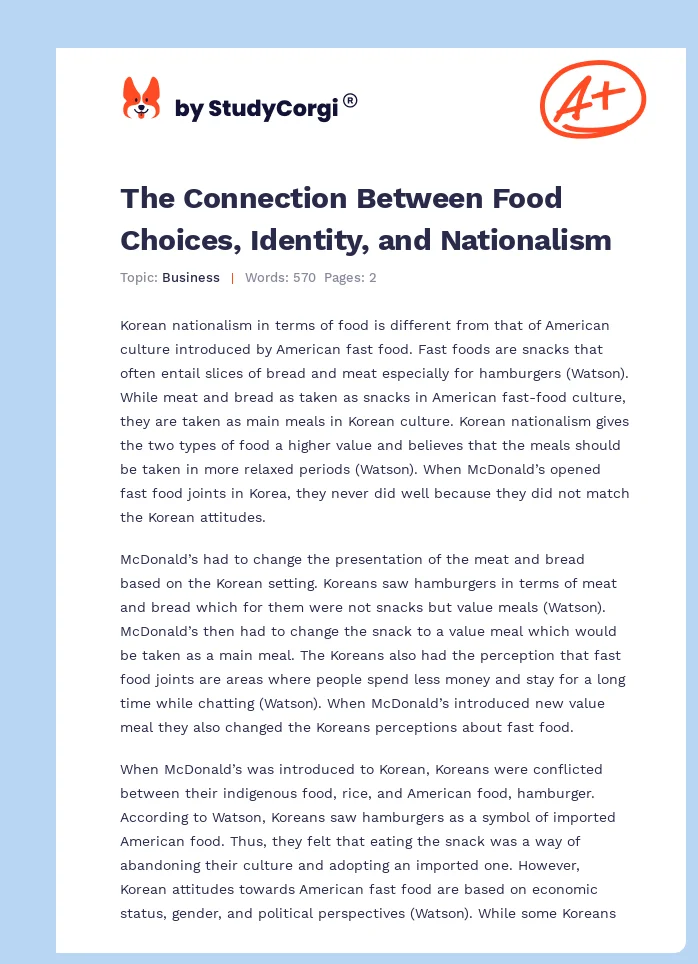 The Connection Between Food Choices, Identity, and Nationalism. Page 1