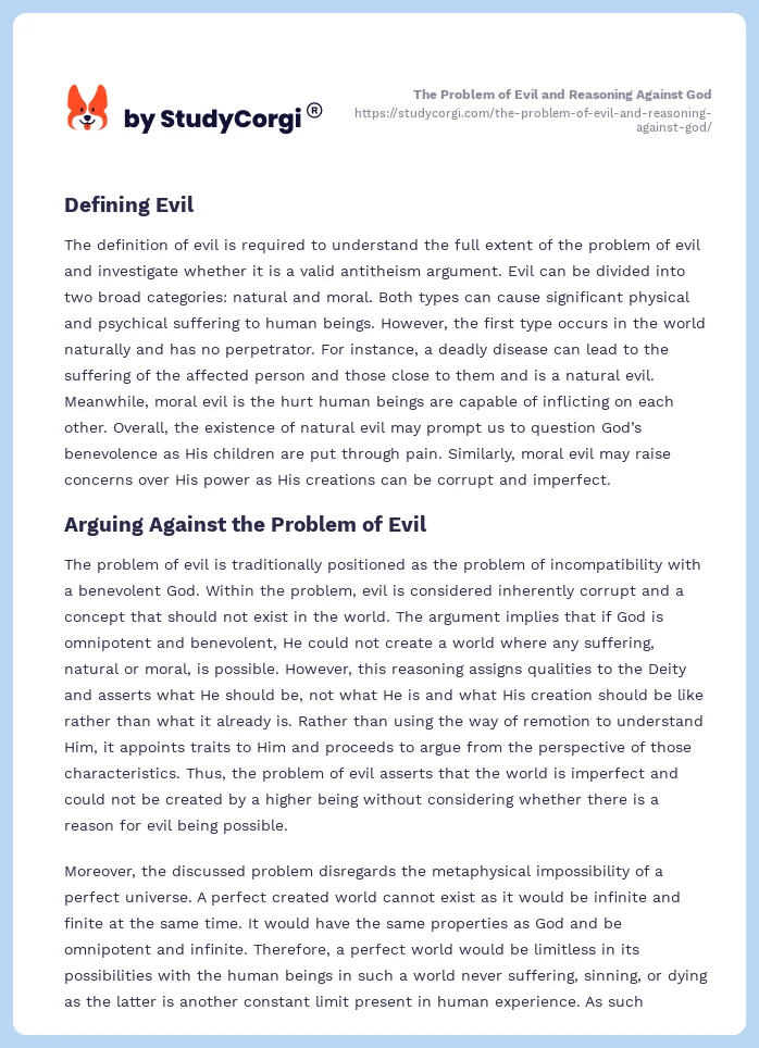 The Problem of Evil and Reasoning Against God. Page 2
