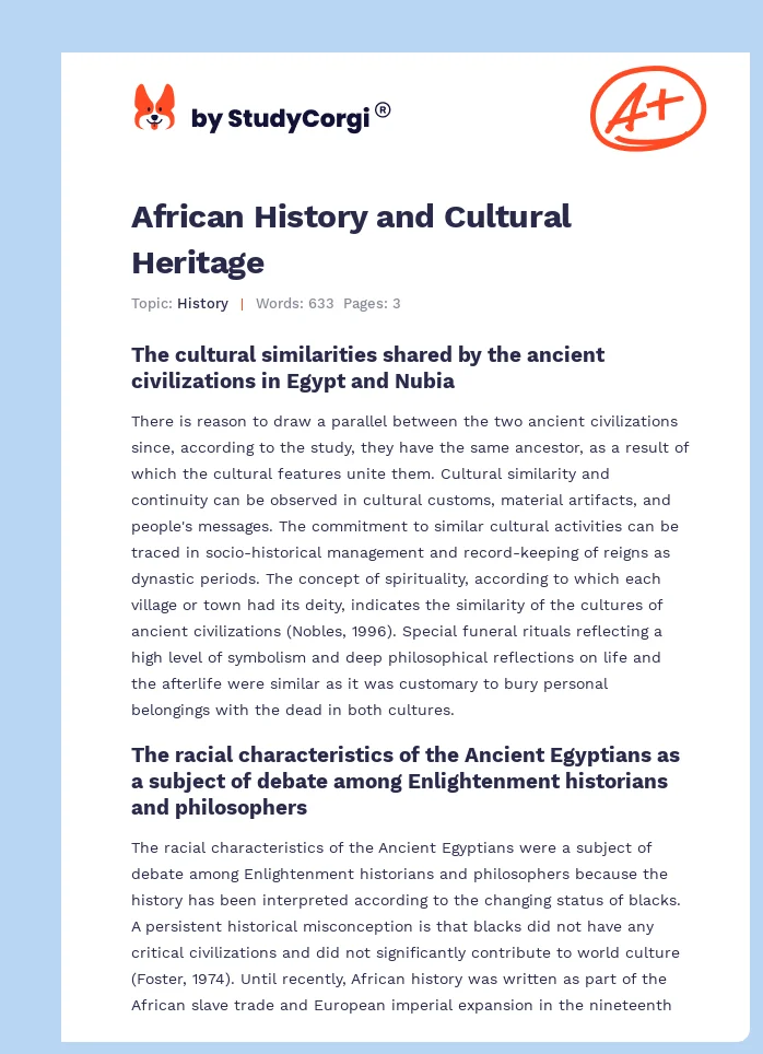 African History and Cultural Heritage. Page 1
