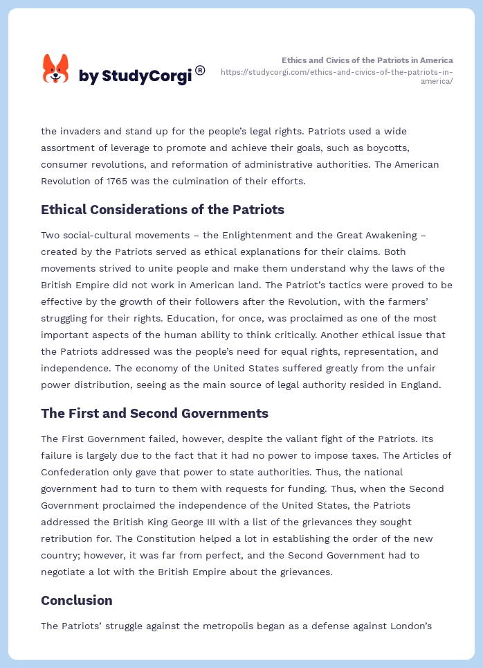 Ethics and Civics of the Patriots in America. Page 2