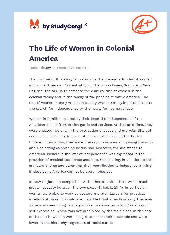 The Life of Women in Colonial America. Page 1