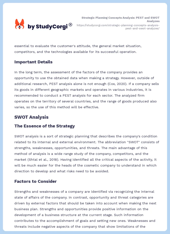 Strategic Planning Concepts Analysis: PEST and SWOT Analyzes. Page 2