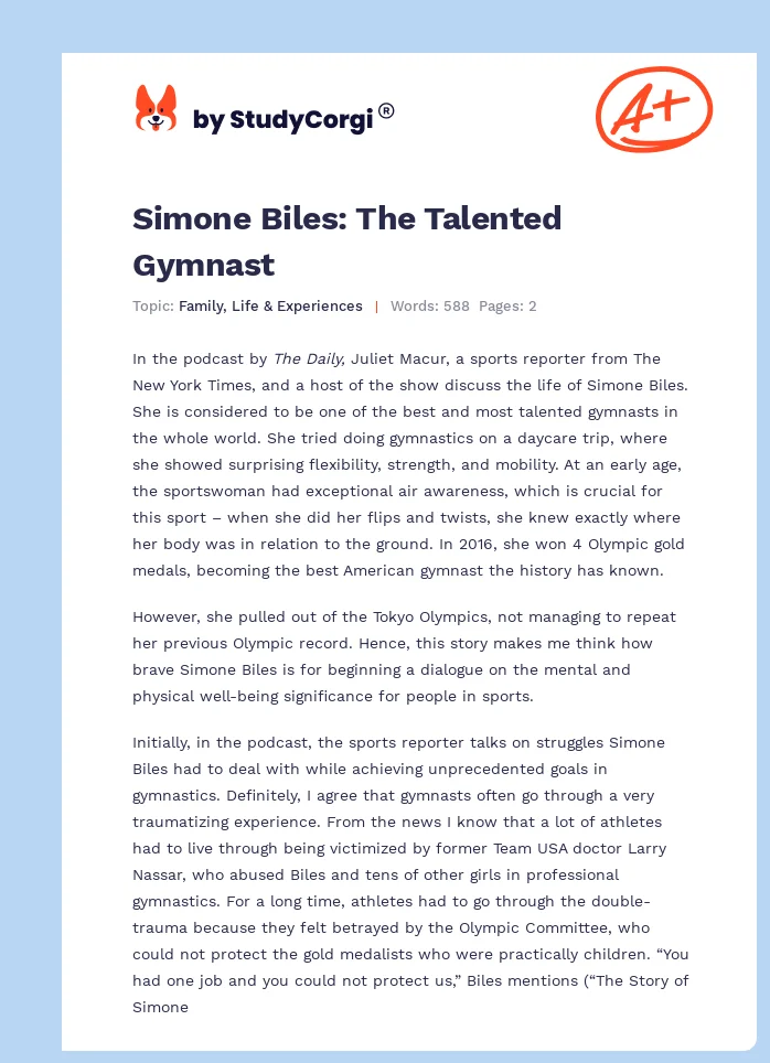 Simone Biles: The Talented Gymnast. Page 1