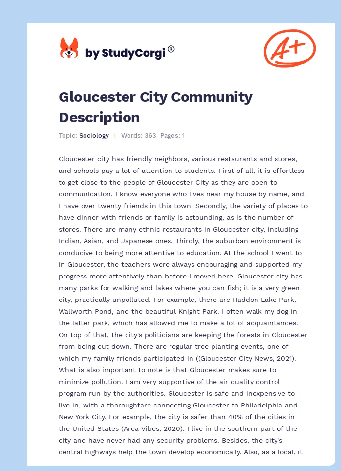 Gloucester City Community Description. Page 1