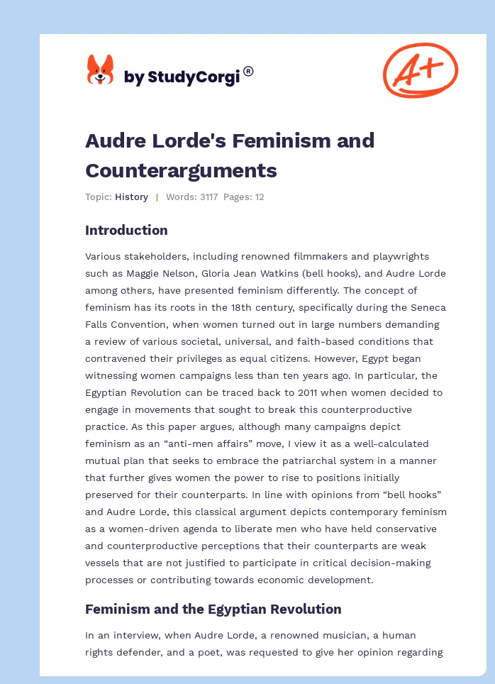 Audre Lorde's Feminism and Counterarguments. Page 1